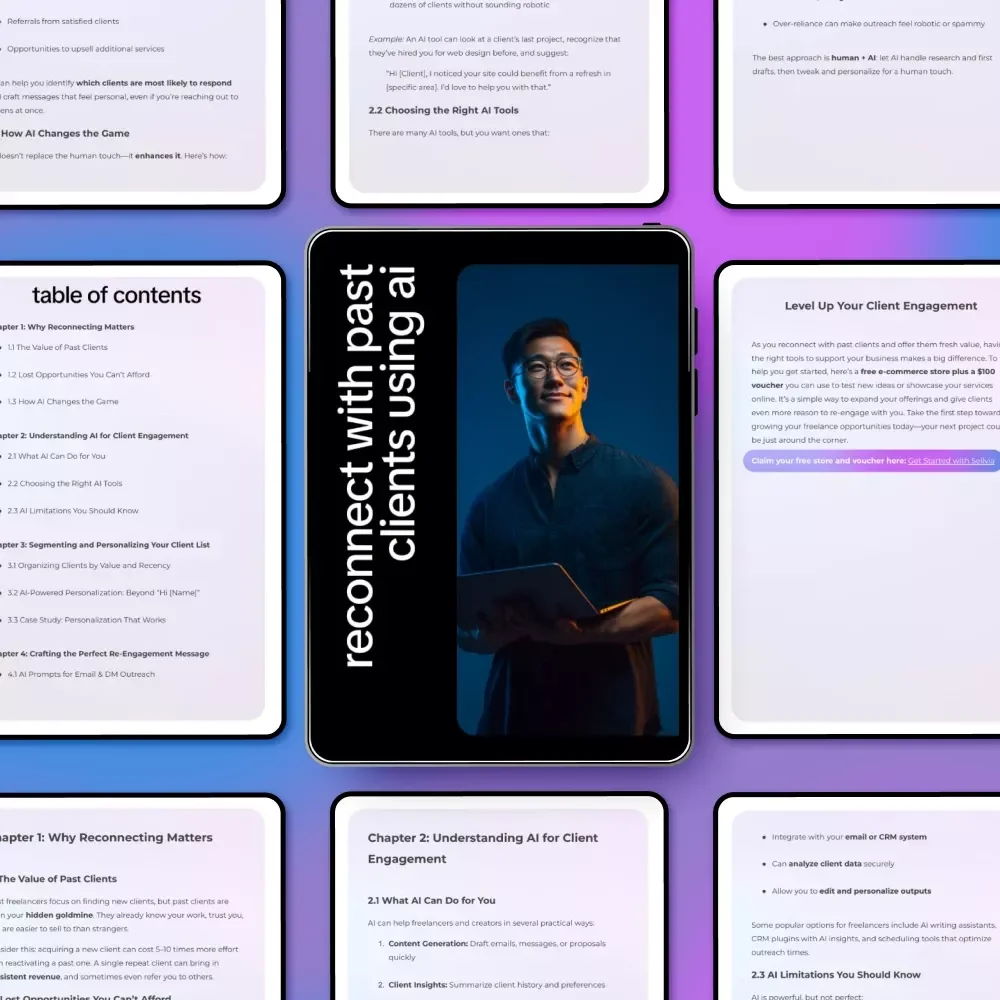 Reconnect with Past Clients Using AI | Smart Ebook Guide on ai to re engage past clients, Client Re-Engagement, Personalized Outreach & Automation for Coaches, Freelancers & Businesses