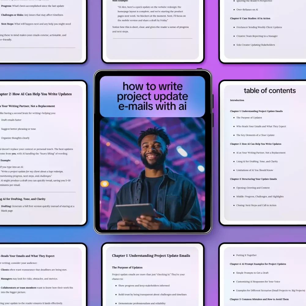 How to Write Project Update E-mails with AI | Digital Guide, AI Writing Prompts, Professional Project Communication eBook, Instant Download