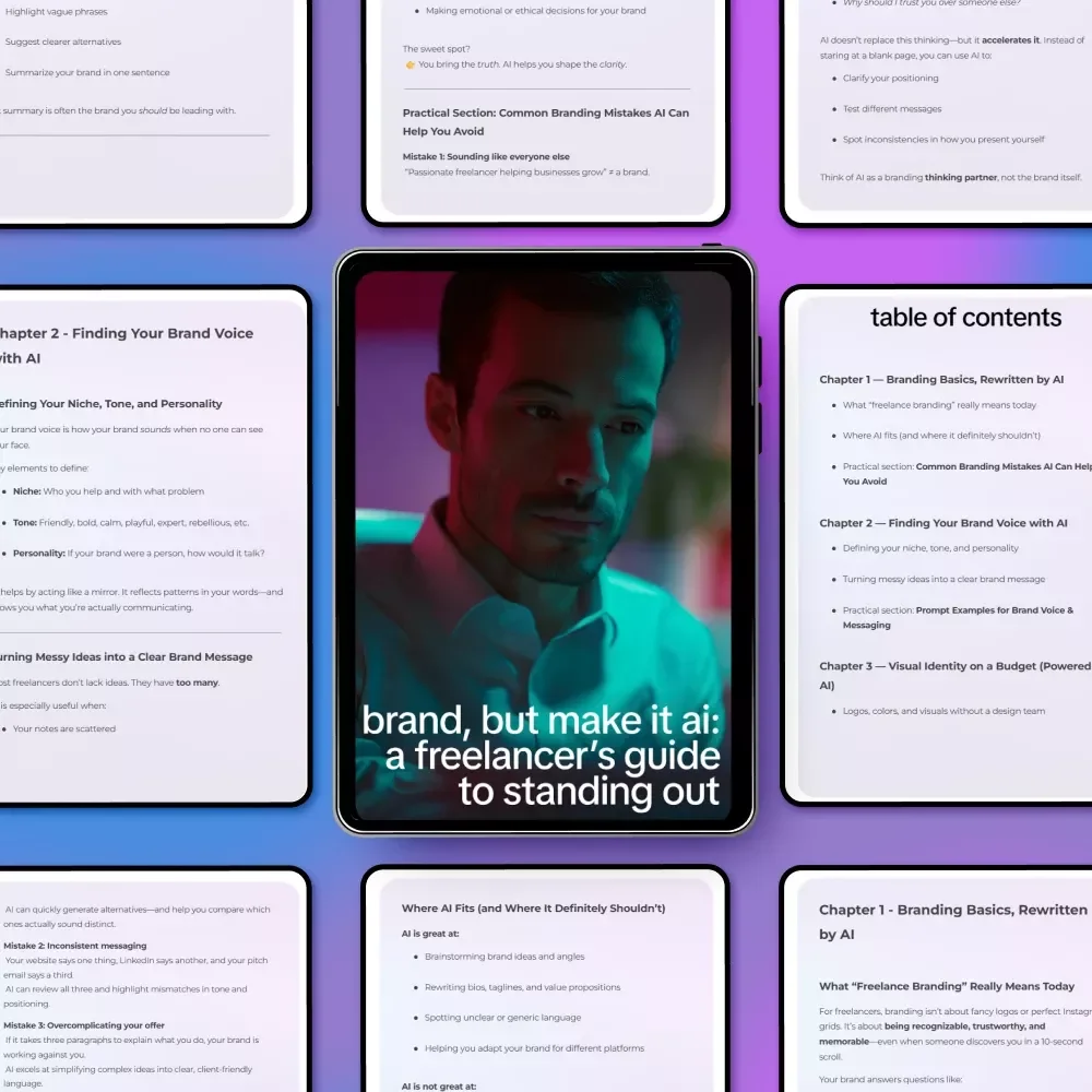 Brand, But Make It AI: A Freelancer’s Guide to Standing Out | AI Branding Guide for Freelancers, Digital Download eBook, Personal Brand Strategy with AI, Online Business Branding Toolkit