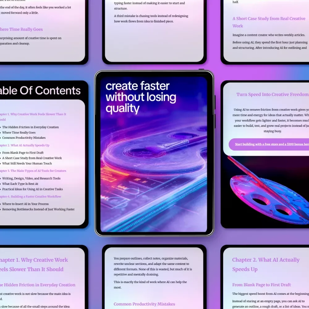 Create Faster Without Losing Quality | AI Tools That Speed Up Creative Tasks for Creators, Writers & Designers (eBook)