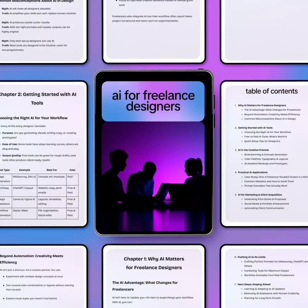 AI for Freelance Designers | Practical AI Guide & eBook for Creative Freelancers, Smarter Design Workflows, Productivity, Marketing & Client Growth