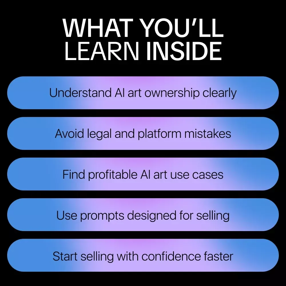 Selling AI Art Legally and Creatively – Ebook Guide | Can You Sell AI Generated Art, Copyright, Prompts & Marketplaces
