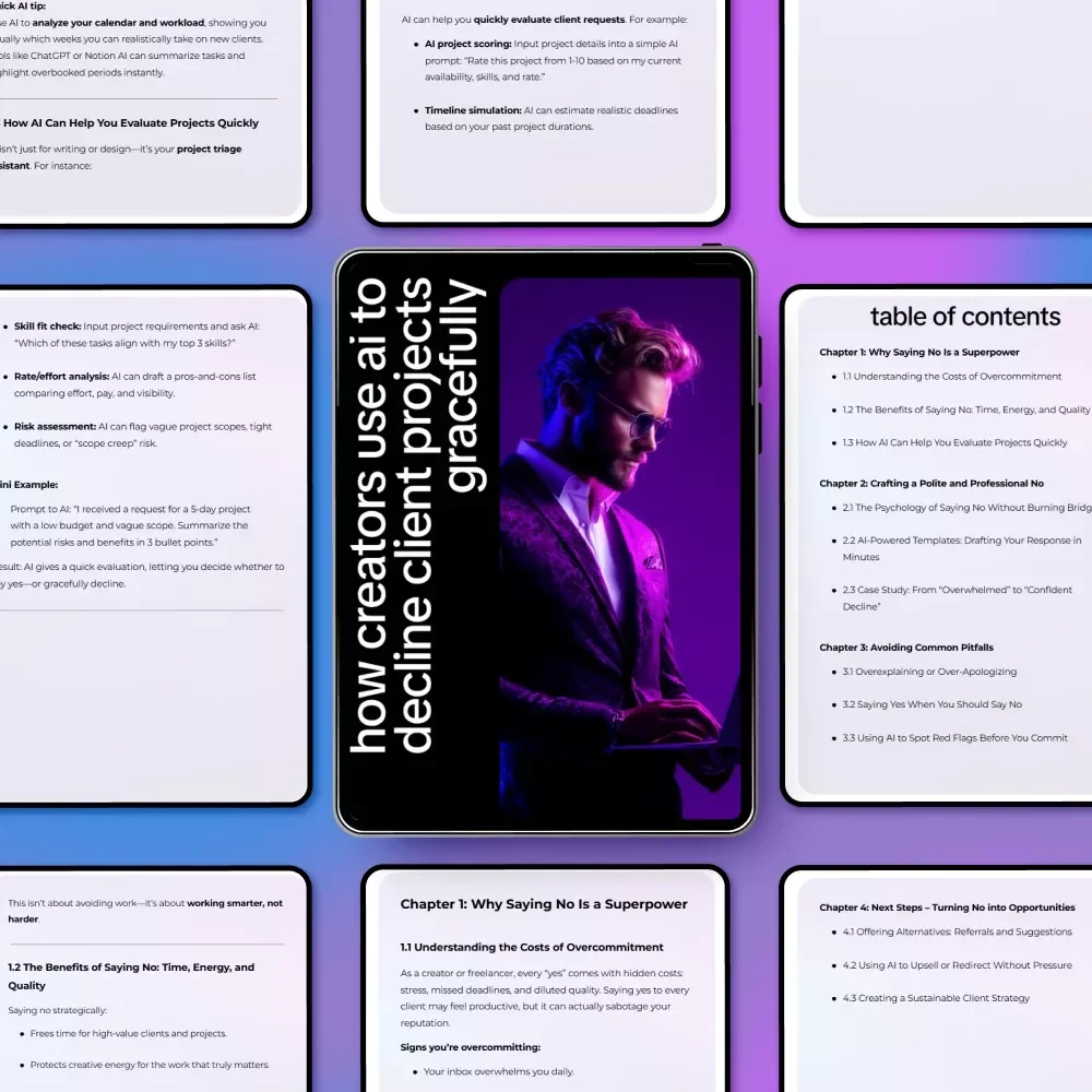 How Creators Use AI to Decline Client Projects Gracefully | AI Guide for Freelancers, Digital Download eBook, Creator Business Toolkit