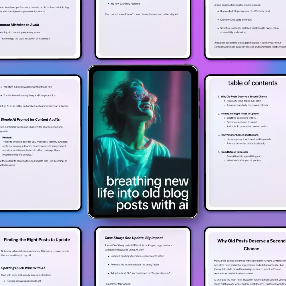 Breathing New Life Into Old Blog Posts With AI | Blog Content Refresh Guide, SEO Update Checklist, Digital Marketing eBook for Bloggers