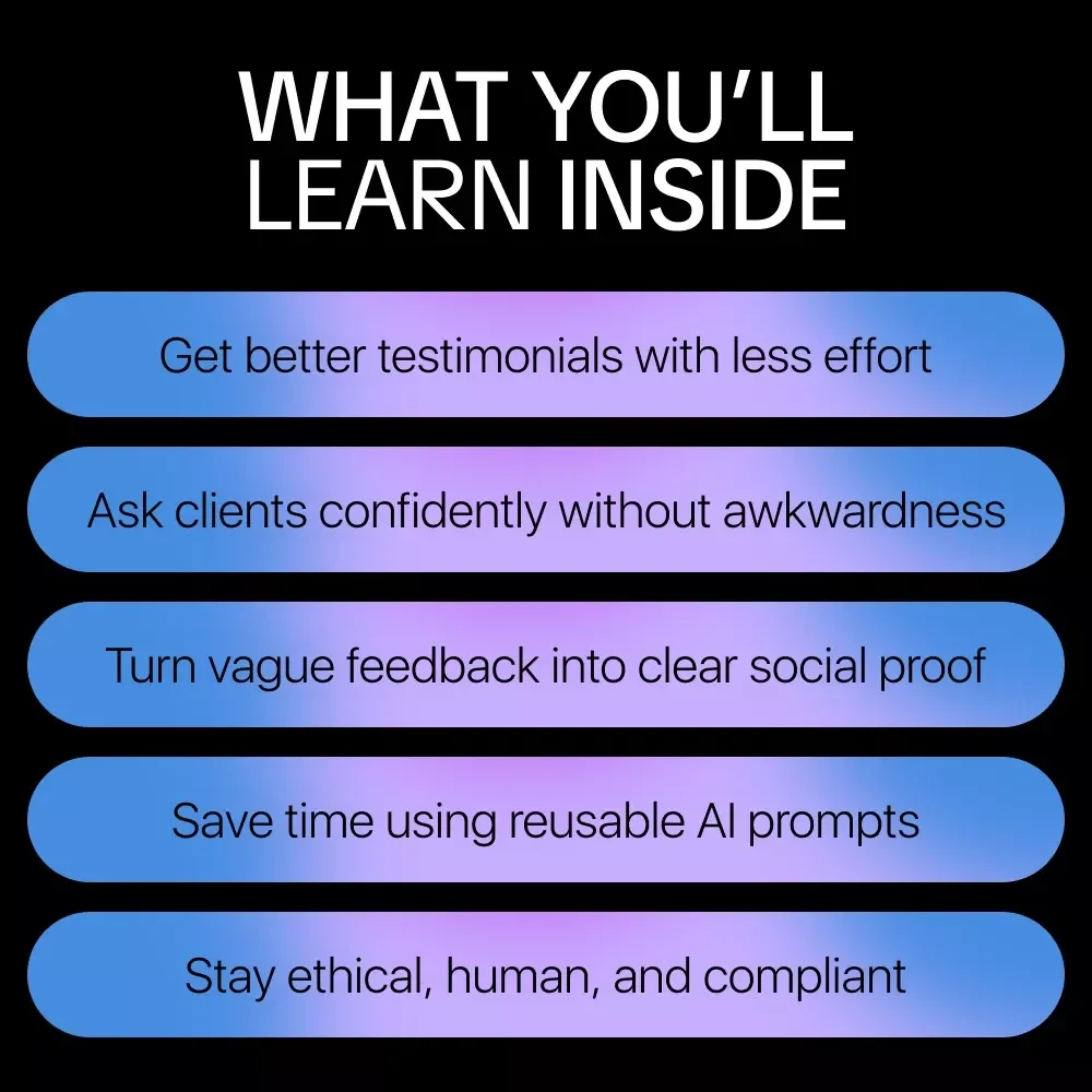 Turning Client Feedback Into Testimonials With AI | Digital Guide for Creators, Coaches & Online Businesses | AI Marketing eBook + Checklist Download