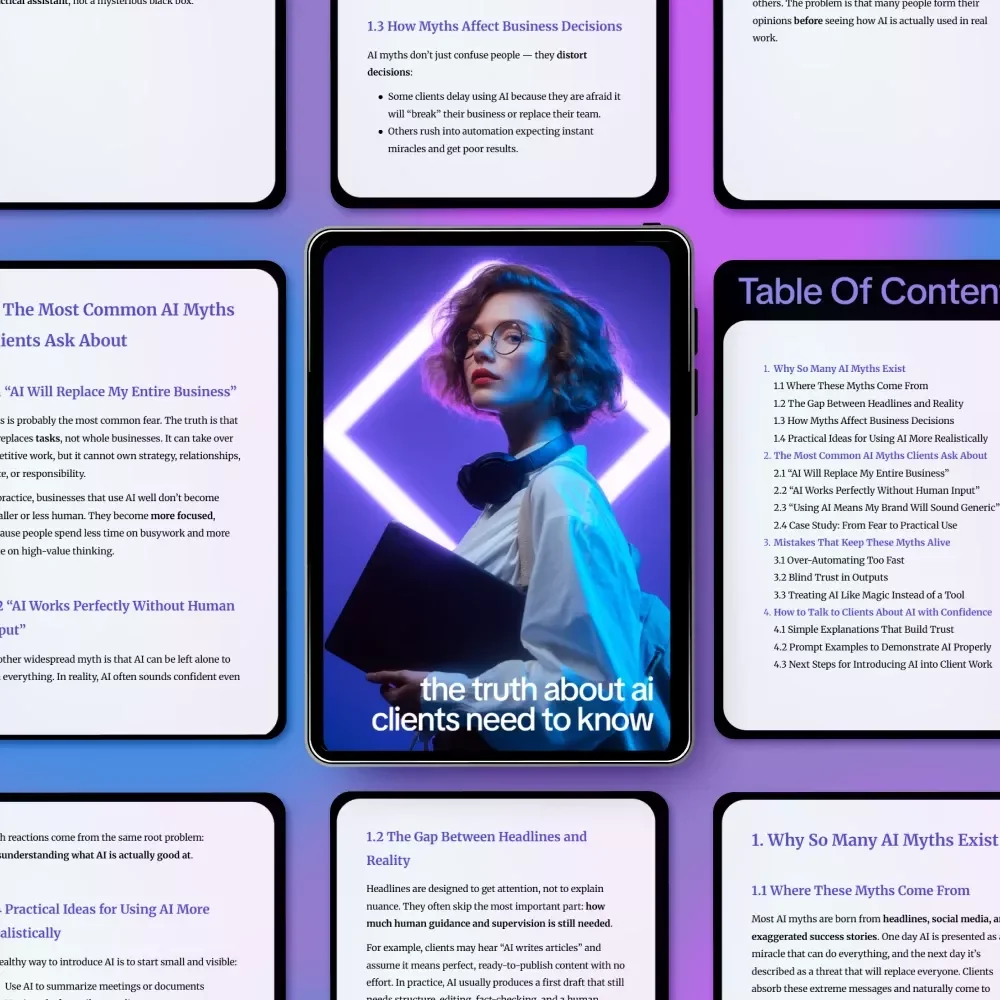 The Truth About AI Clients Need to Know – AI Myths Explained for Business Owners, Consultants & Creatives | Client Education Guide, AI Strategy eBook, Digital Download