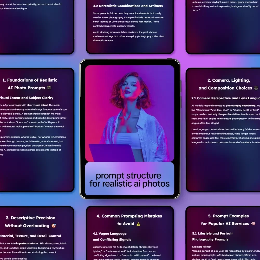 Prompt Structure for Realistic AI Photos – Professional Prompt Framework Ebook for Lifelike AI Photography Results