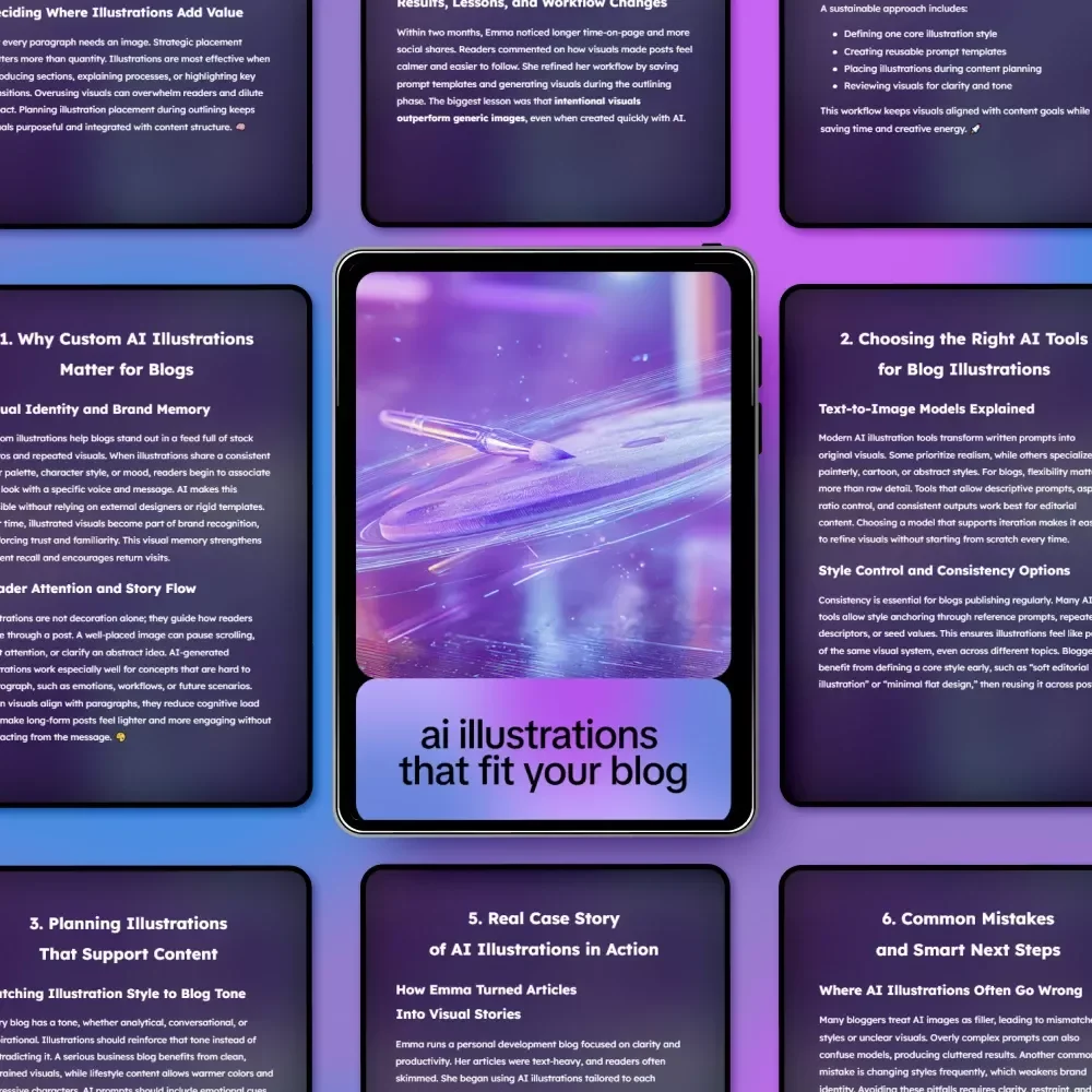 AI Illustrations That Fit Your Blog – Ebook Guide to ai for custom illustrations for blog posts, Visual Branding, Prompt Examples & Blog Storytelling