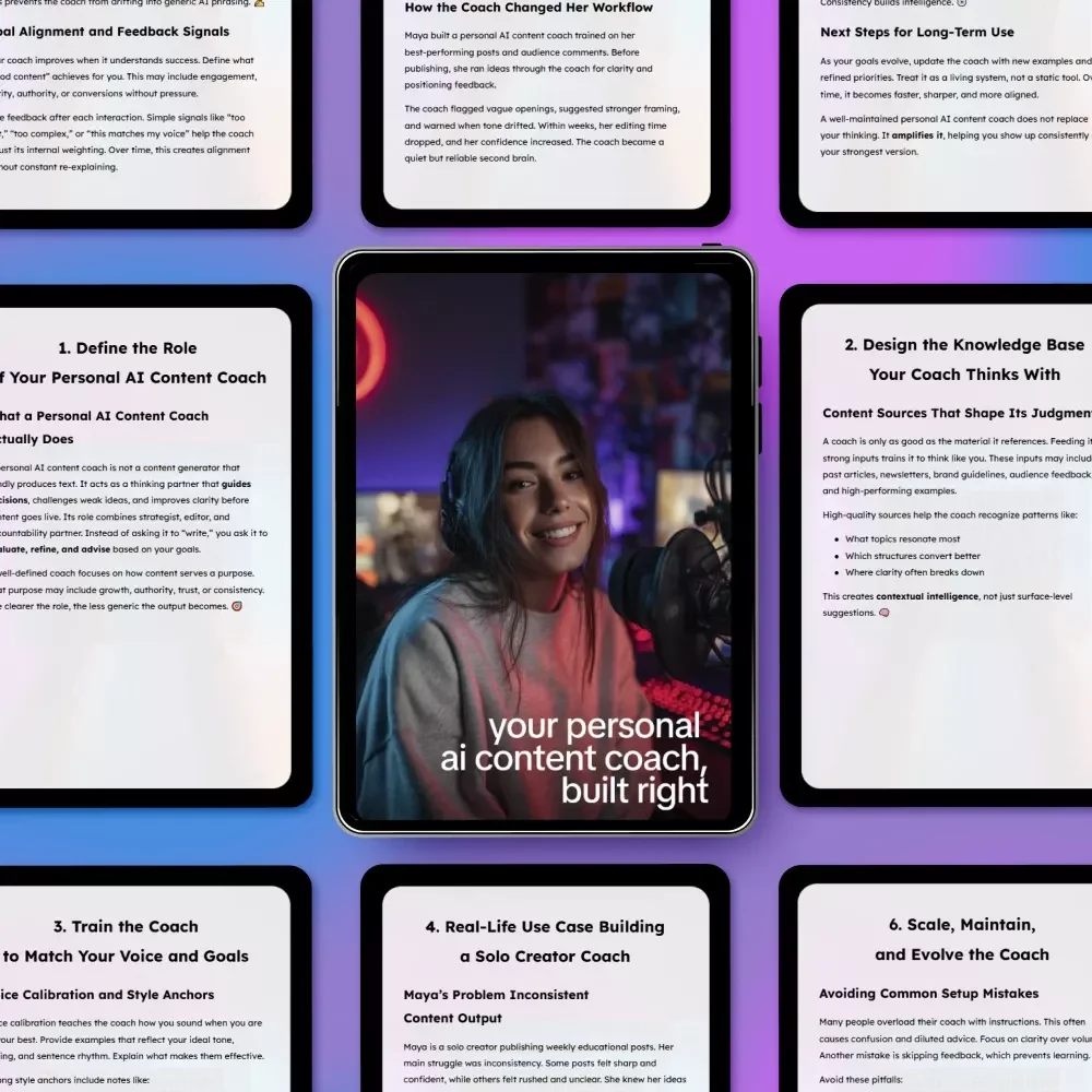 Your Personal AI Content Coach, Built Right – Step-by-Step eBook to Create a Personal AI Content Coach for Creators, Solopreneurs & Marketers