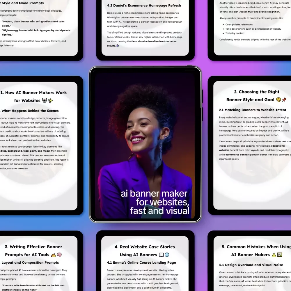 AI Banner Maker for Websites, Fast and Visual | Ebook Guide for Using an ai banner maker for websites, Website Banner Design, Visual AI Marketing