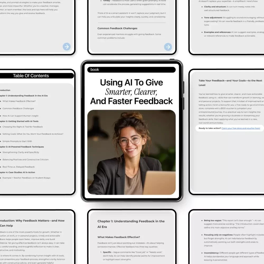 Using AI to Give Smarter, Clearer, and Faster Feedback – Practical eBook Guide on how to use ai to give better feedback for Work, Teaching & Teams