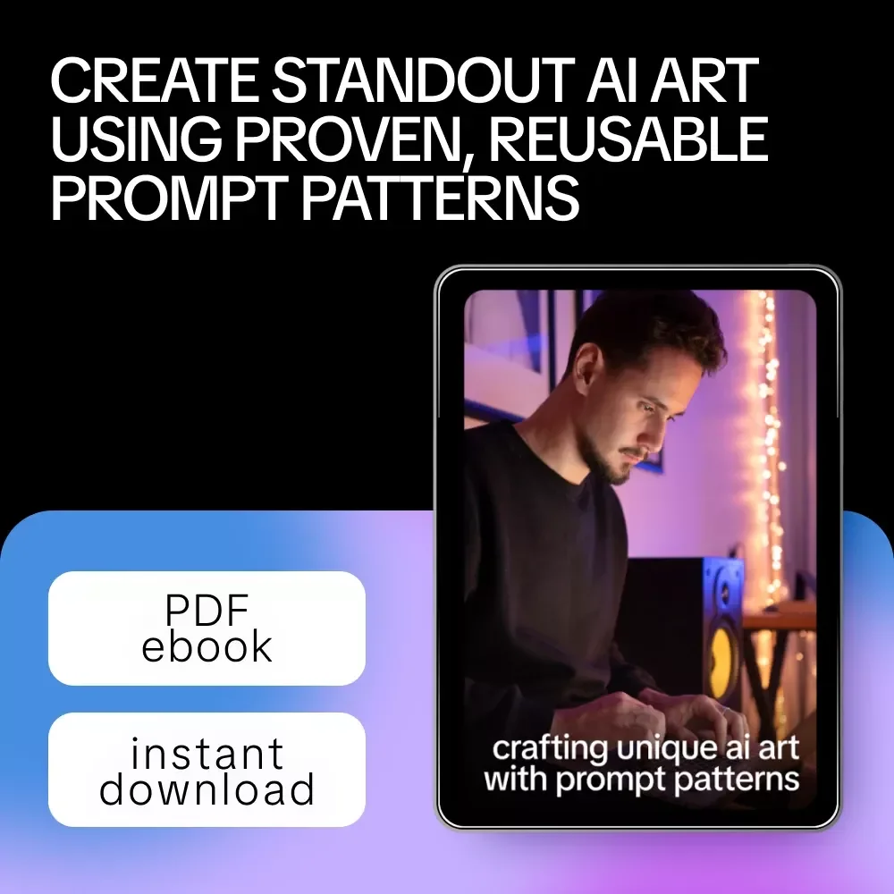 Crafting Unique AI Art with Prompt Patterns | Ebook Guide to prompt patterns for unique ai art, Creative AI Prompts, MidJourney & DALL·E Techniques