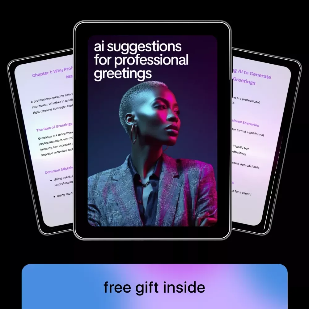 AI Suggestions for Professional Greetings | Ebook Guide on how to use ai to frame project value points for Emails, Clients & Teams