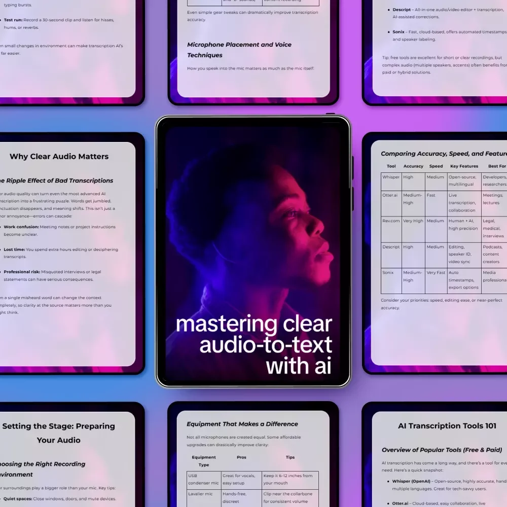 Mastering Clear Audio-to-Text with AI | Ebook Guide with Tips for Clear Audio to Text Conversion | AI Transcription Workflow & Accuracy Boost