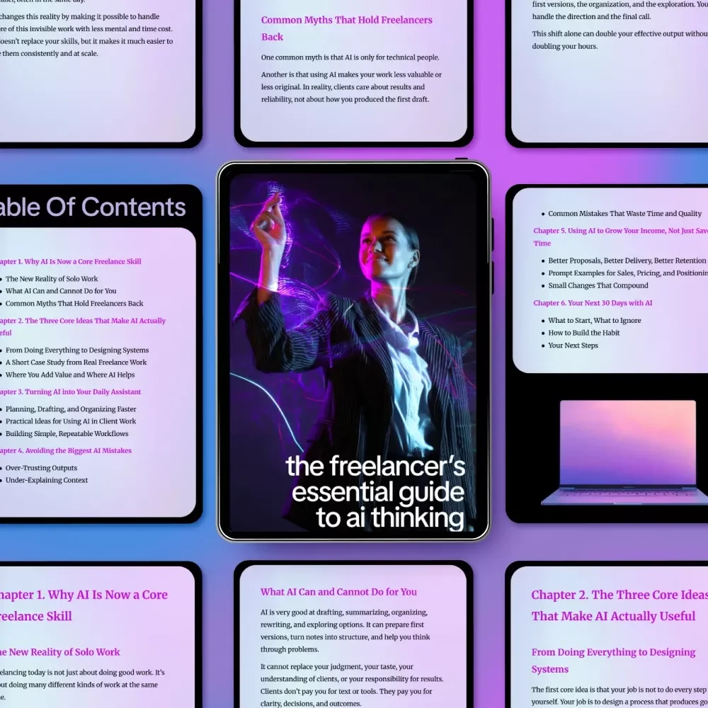 The Freelancer’s Essential Guide to AI Thinking – eBook for Modern Freelancers, Core AI Ideas Every Freelancer Needs, Smarter Systems, Better Workflows, Income-Focused AI Skills