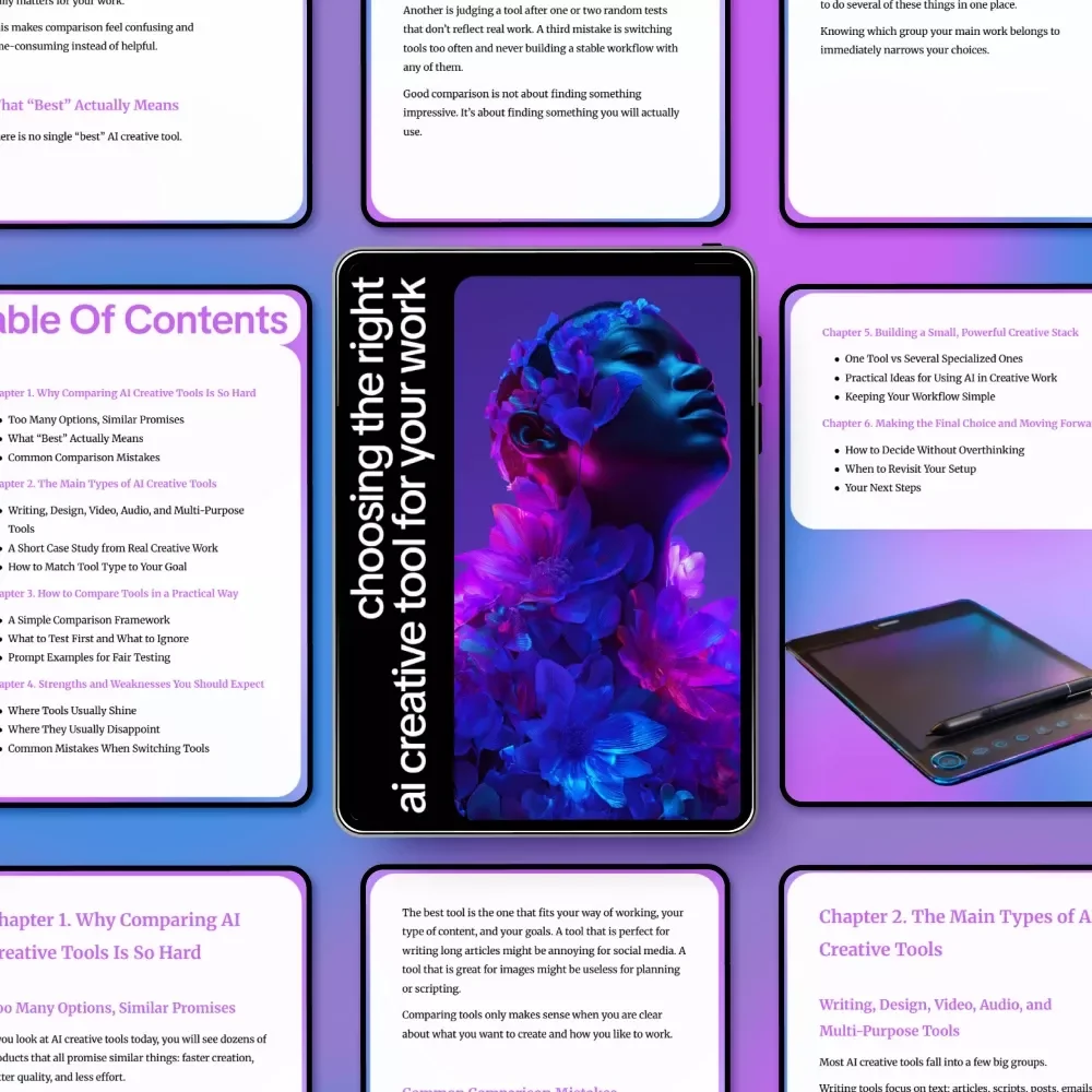 Choosing the Right AI Creative Tool for Your Work – Ultimate eBook Guide for Comparison of AI Creative Tools, Creative Stacks, and Practical Testing