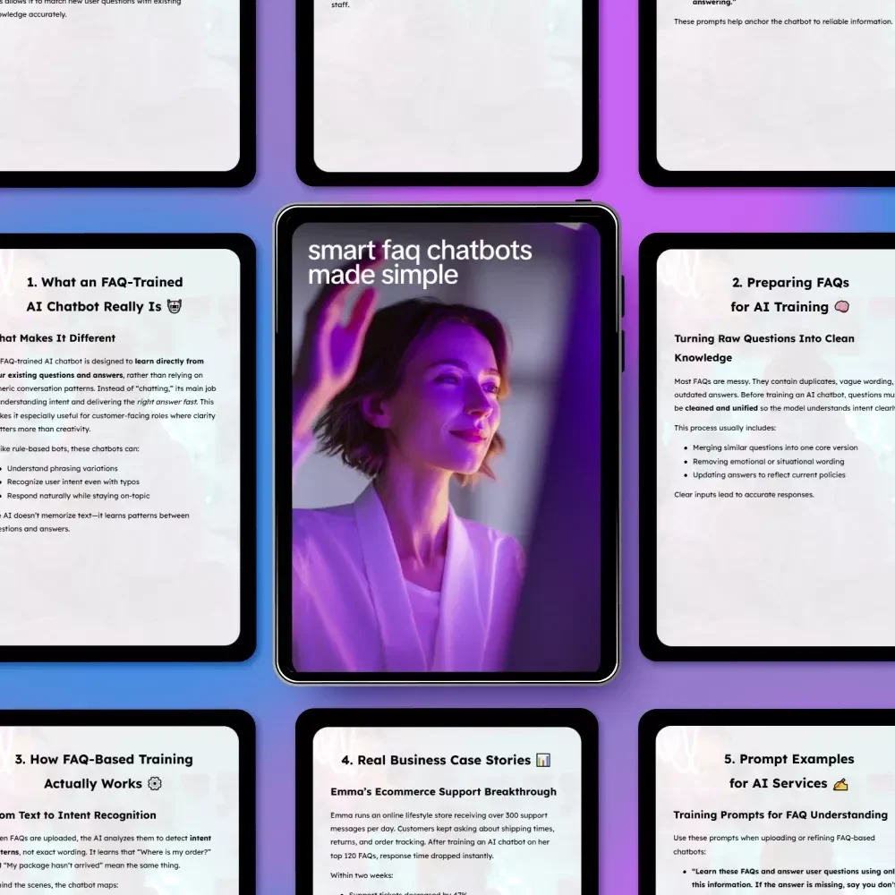 Smart FAQ Chatbots Made Simple – Etsy-Style eBook Guide to Building an ai chatbot trained on your faqs for Ecommerce, SaaS & Online Businesses