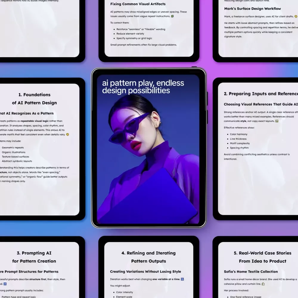 AI Pattern Play, Endless Design Possibilities – AI Pattern Design Ebook | ai for creating pattern designs Guide for Seamless Repeats, Surface Design & Creative Workflows