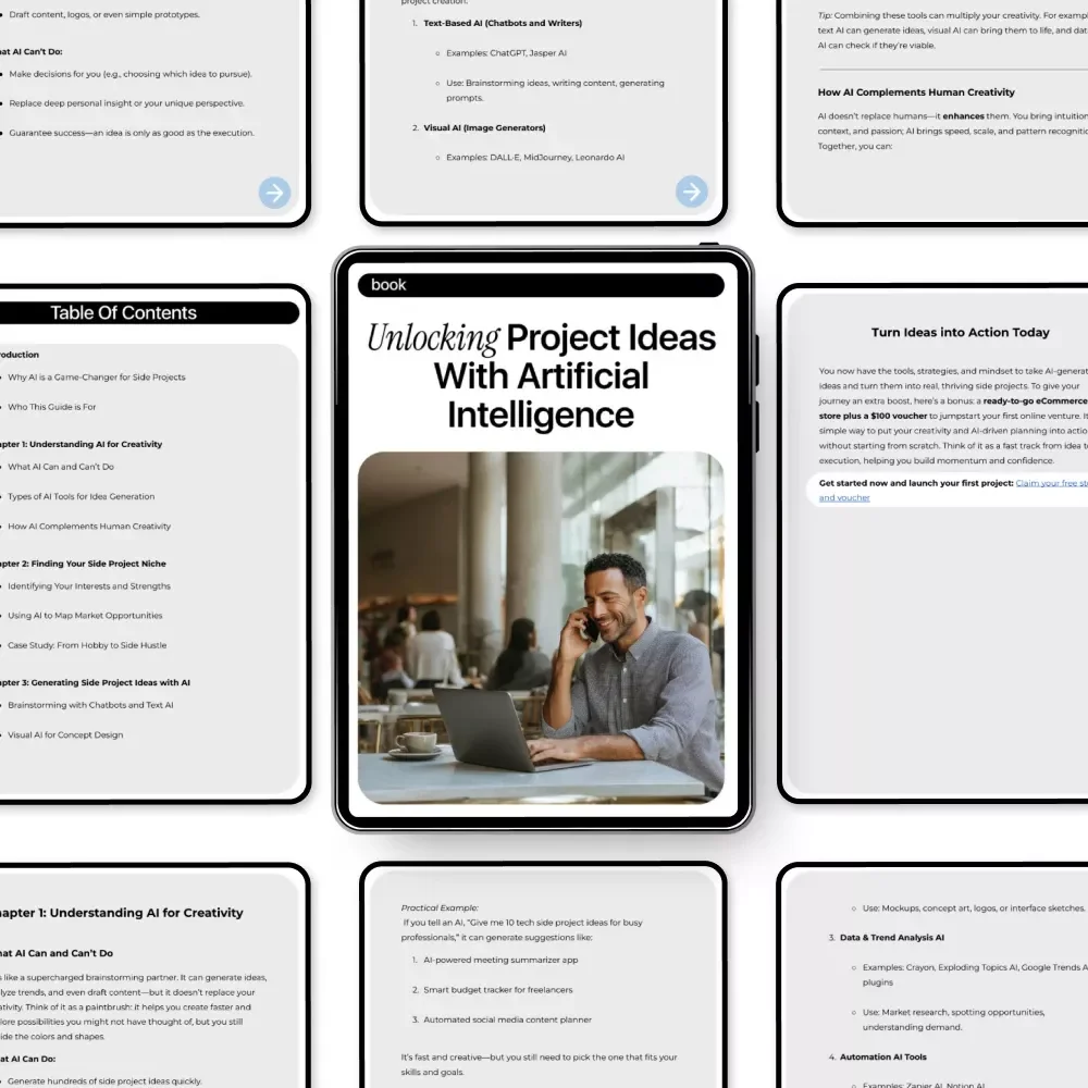 Unlocking Project Ideas with Artificial Intelligence | Ebook Guide to AI for Creating Side Project Ideas, Find Profitable Niches & Turn Ideas into Income
