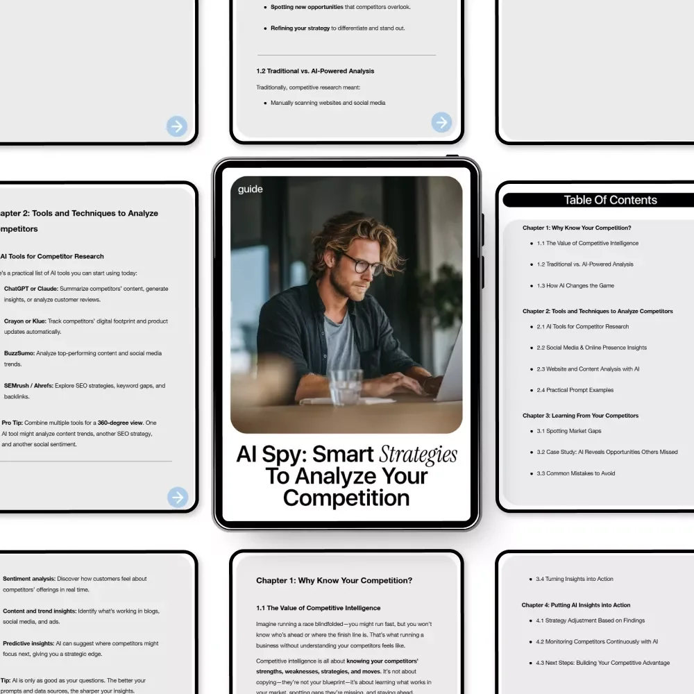 AI Spy: Smart Strategies to Analyze Your Competition – AI Competitor Analysis Guide, Competitive Intelligence eBook, Market Research & Business Strategy Digital Download