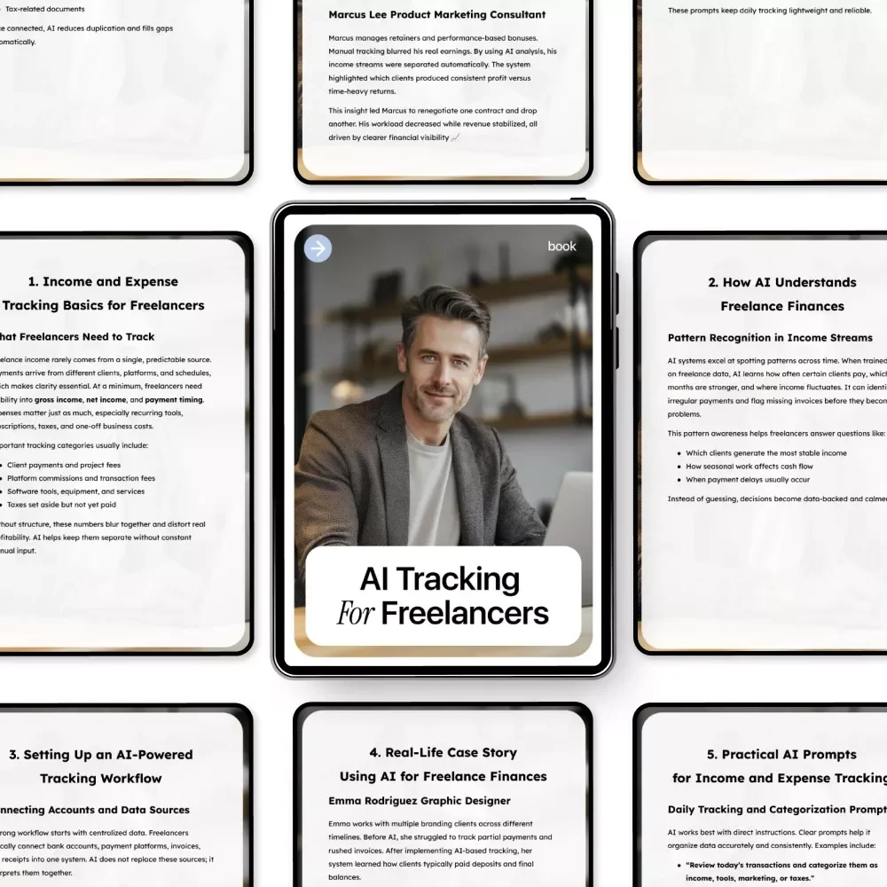 AI Tracking for Freelancers – Ebook Guide to ai for tracking freelance income and expenses, Smart Income & Expense Tracking, Financial Workflow for Independent Professionals