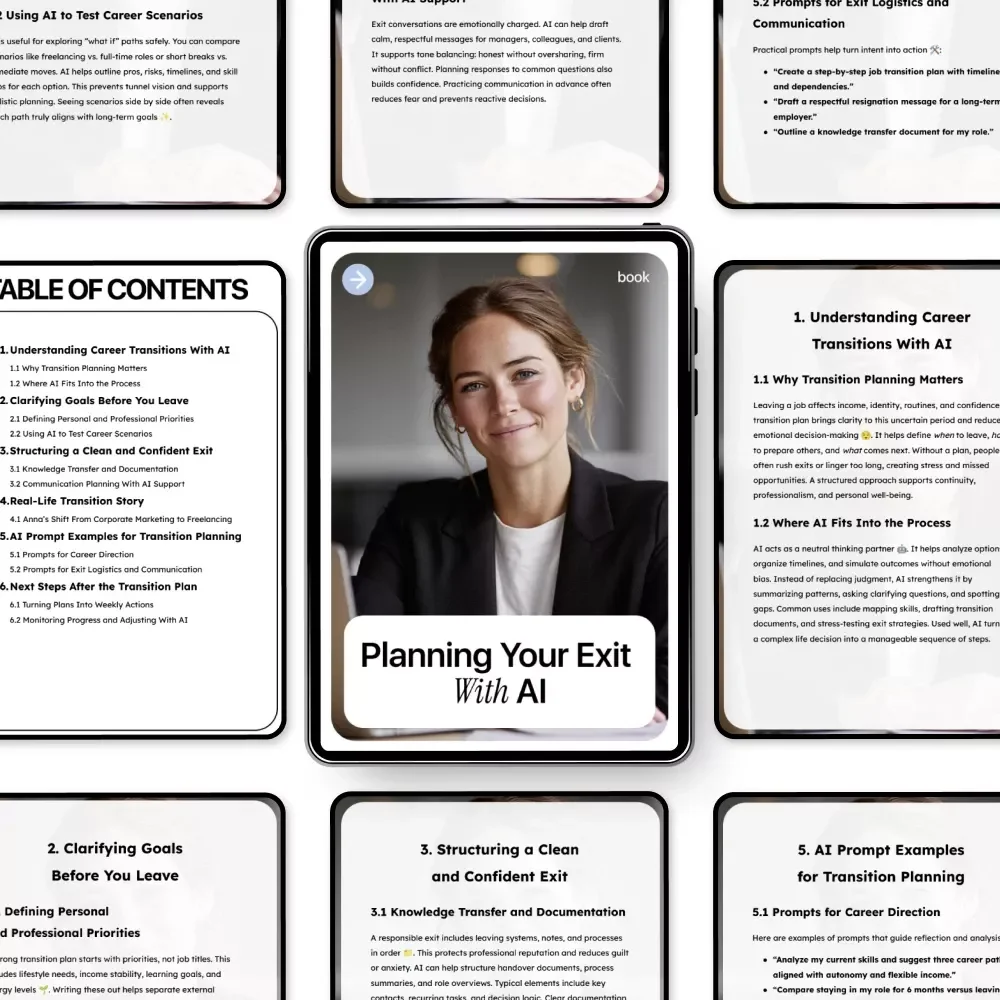 Planning Your Exit With AI – Smart Career Transition Ebook | AI for Creating a Transition Plan When Leaving a Job, Confident Job Exit Strategy, Future-Focused Career Planning Guide
