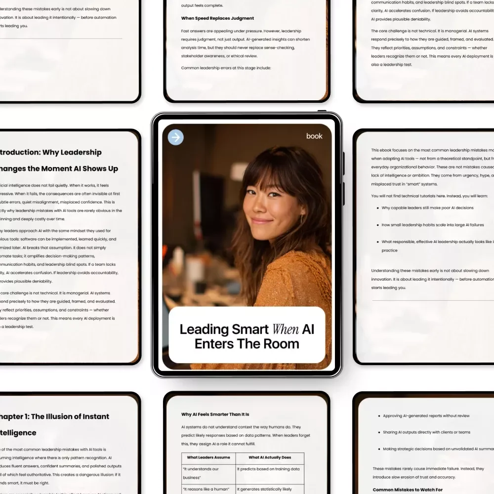 Leading Smart When AI Enters the Room – Leadership Mistakes with AI Tools eBook | Modern Leadership eBook for Managers, Executives & Teams