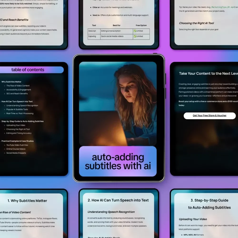 Auto-Adding Subtitles with AI – Step-by-Step Ebook on How to Auto Add Subtitles with AI for Videos, YouTube, Courses & Social Media