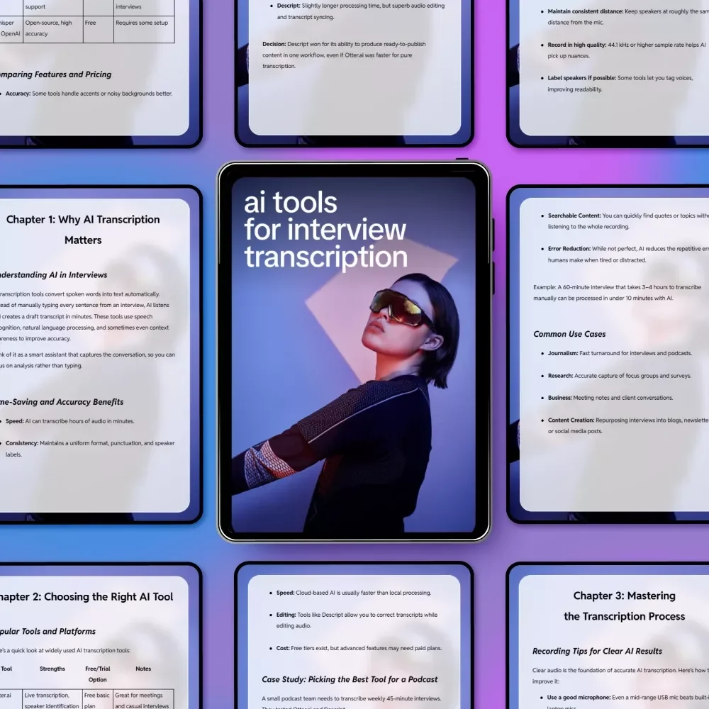 AI Tools for Interview Transcription – Practical Guide to AI Tools for Interview Transcription, Faster Interviews, Accurate Transcripts, Content Creators & Researchers Digital Download