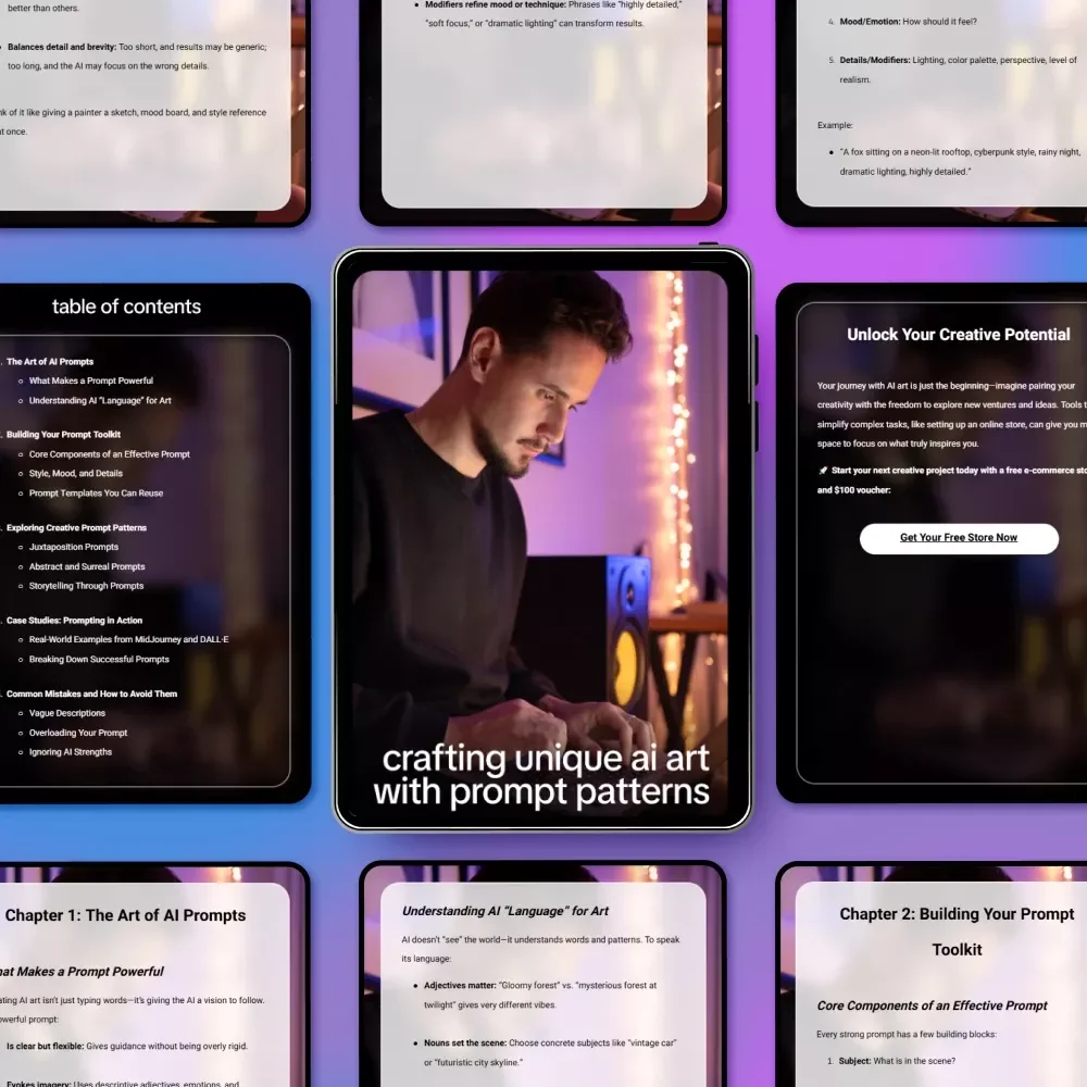 Crafting Unique AI Art with Prompt Patterns | Ebook Guide to prompt patterns for unique ai art, Creative AI Prompts, MidJourney & DALL·E Techniques