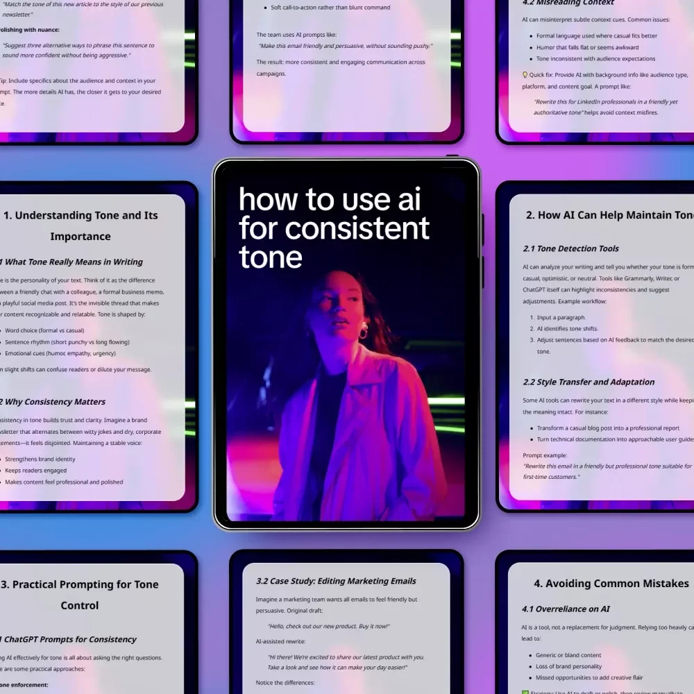 How to Use AI for Consistent Tone | Ebook Guide on Ways to Use AI for Consistent Tone in Writing, Marketing & Brand Voice