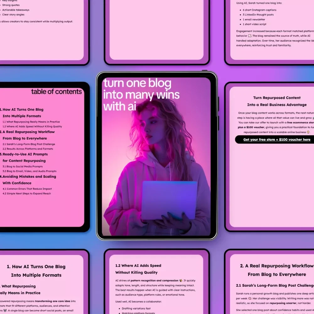 Turn One Blog Into Many Wins With AI – Smart Guide for ai to repurpose a blog into multiple formats, Content Repurposing Workflow, Ready-to-Use AI Prompts