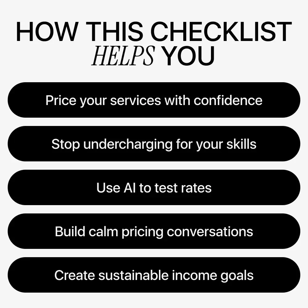 Rate Right | Freelance Pricing Checklist with ai for setting freelance rates, Confident Rates, Smart Pricing Strategy