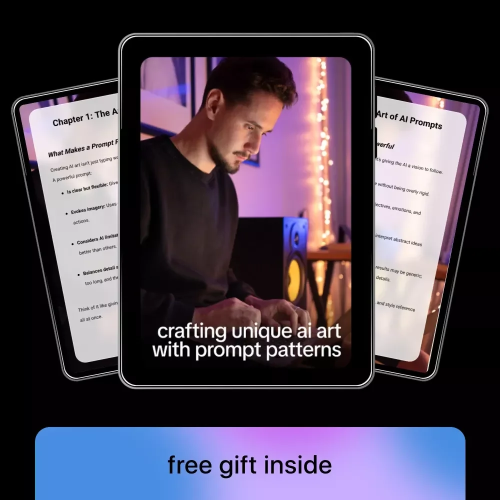 Crafting Unique AI Art with Prompt Patterns | Ebook Guide to prompt patterns for unique ai art, Creative AI Prompts, MidJourney & DALL·E Techniques