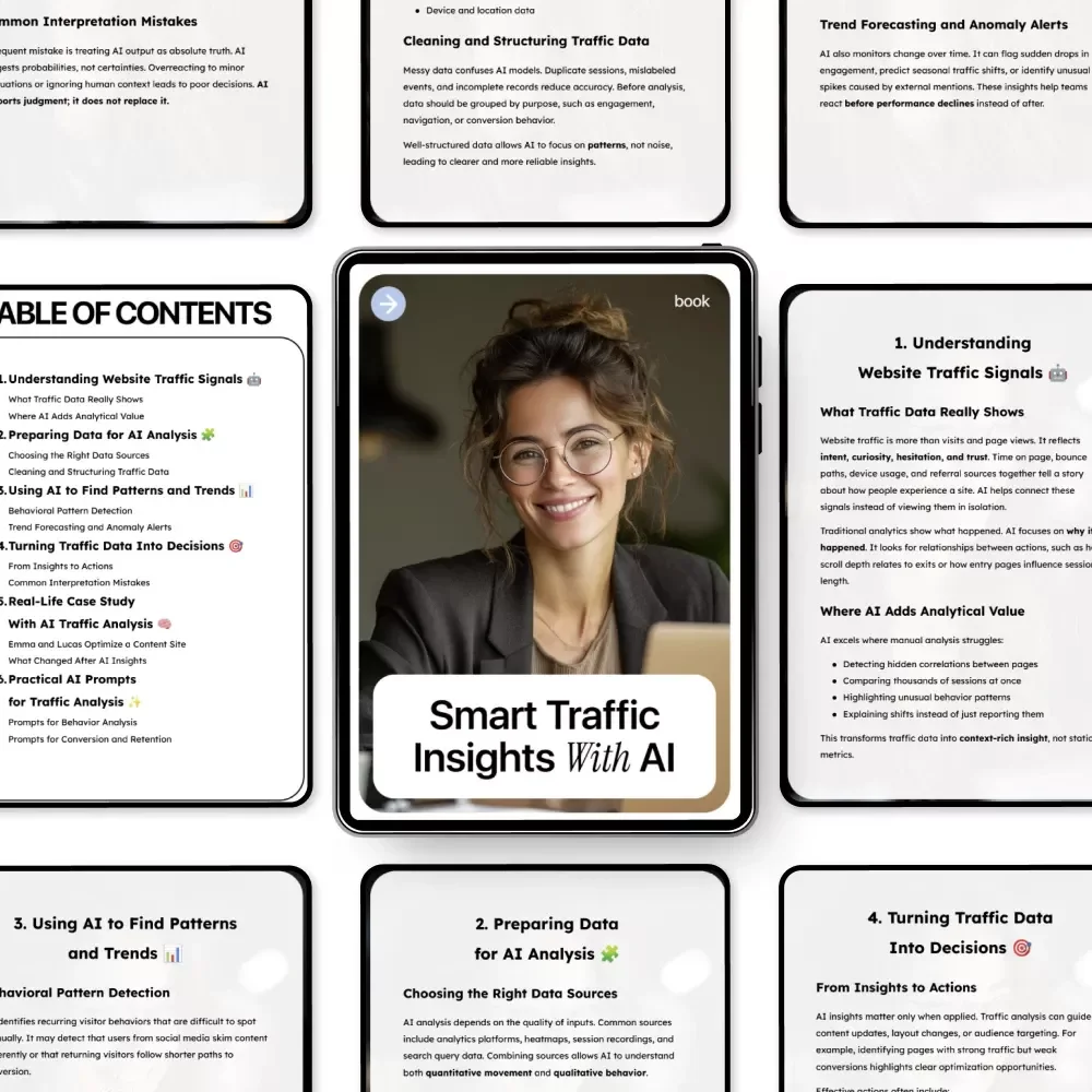 Smart Traffic Insights With AI – Ebook on How to Use AI to Analyze Website Traffic, Data-Driven SEO & Content Strategy Guide