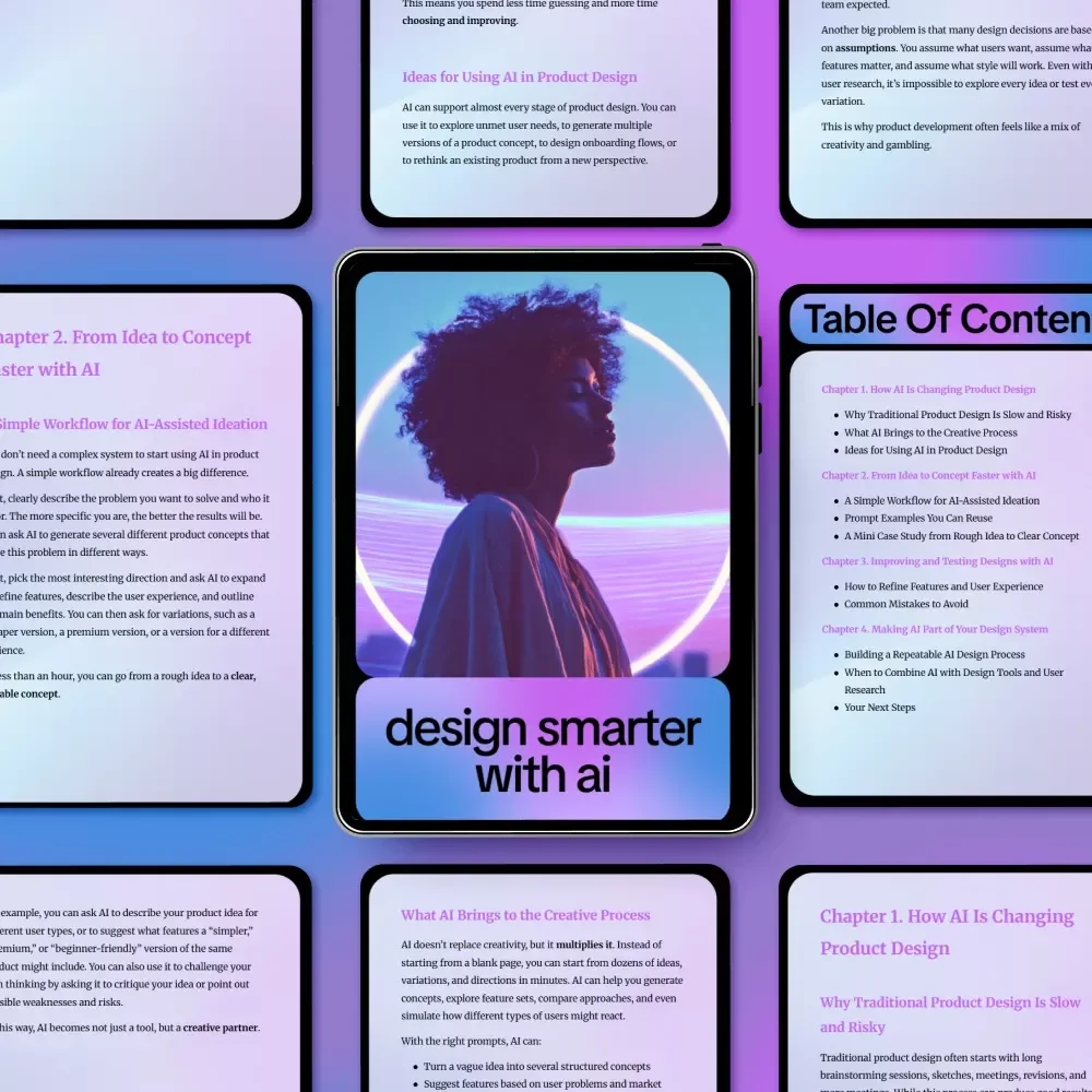Design Smarter with AI – Practical AI Product Design Guide, Digital Download eBook for UX, UI & Product Designers, Faster Ideation, Testing & Design Systems