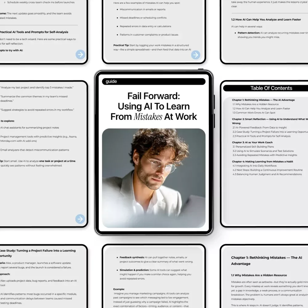 Fail Forward: Using AI to Learn from Mistakes at Work | AI Productivity Guide, Workplace Learning eBook, Professional Growth & Smart Reflection Toolkit