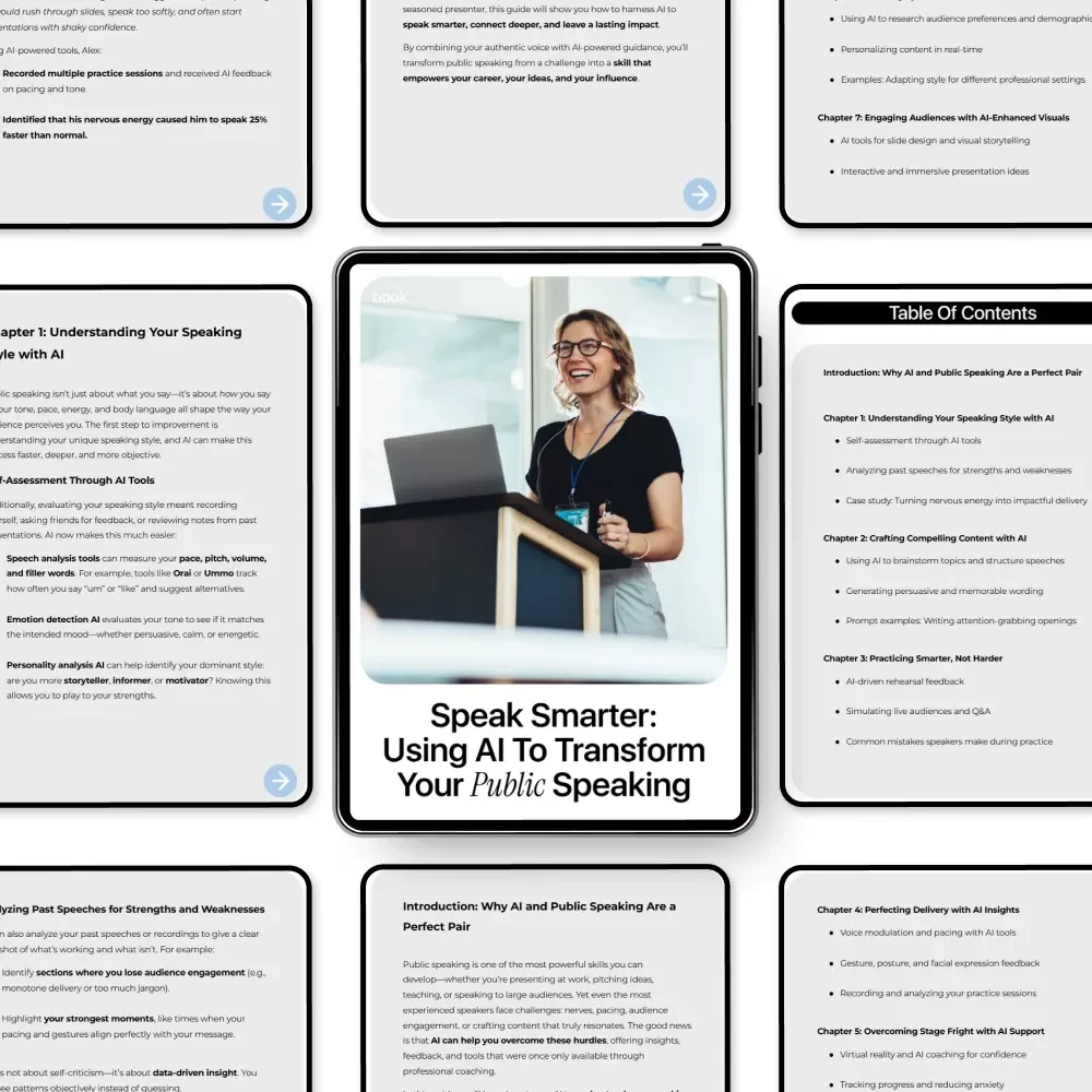 Speak Smarter: Using AI to Transform Your Public Speaking | AI Public Speaking Guide, Digital Download eBook for Confident Presentations & Smarter Speech Practice