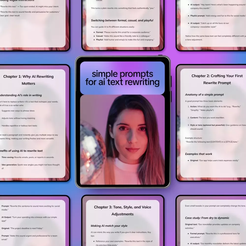 Simple Prompts for AI Text Rewriting | Easy Guide with Simple Prompts for Rewriting Text | Beginner-Friendly AI Writing eBook
