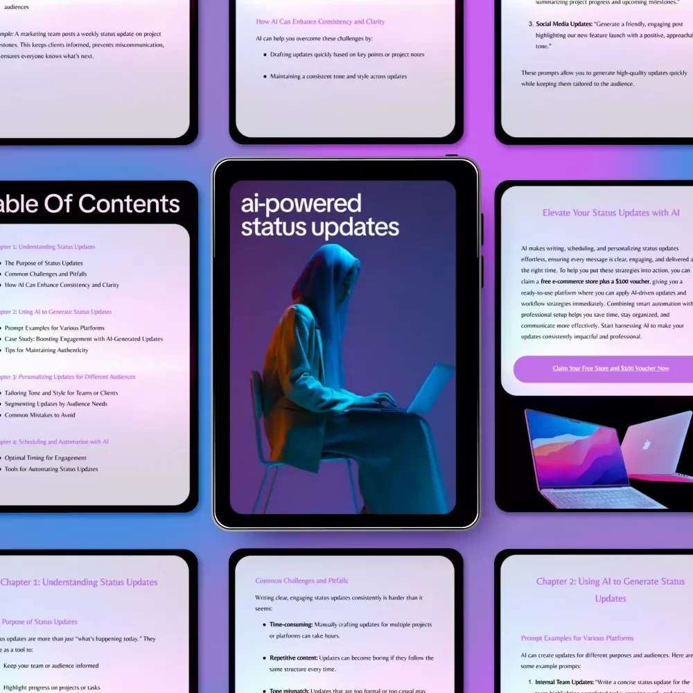AI-Powered Status Updates | Ebook Guide on how to use ai to write status updates for Work, Teams & Clients