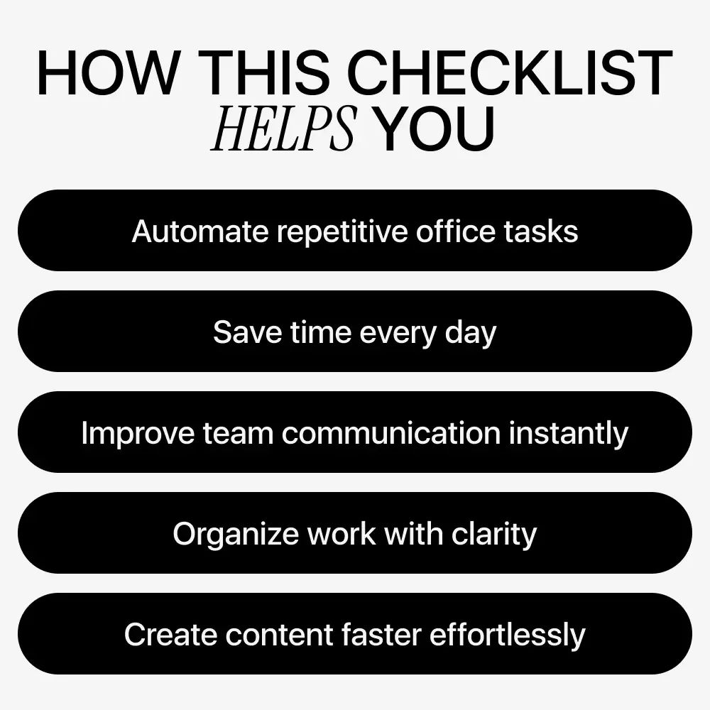 AI-Powered Productivity for a Smarter Office – Practical Checklist Using ai tools for office productivity to Automate Tasks, Improve Workflow & Work Smarter Every Day