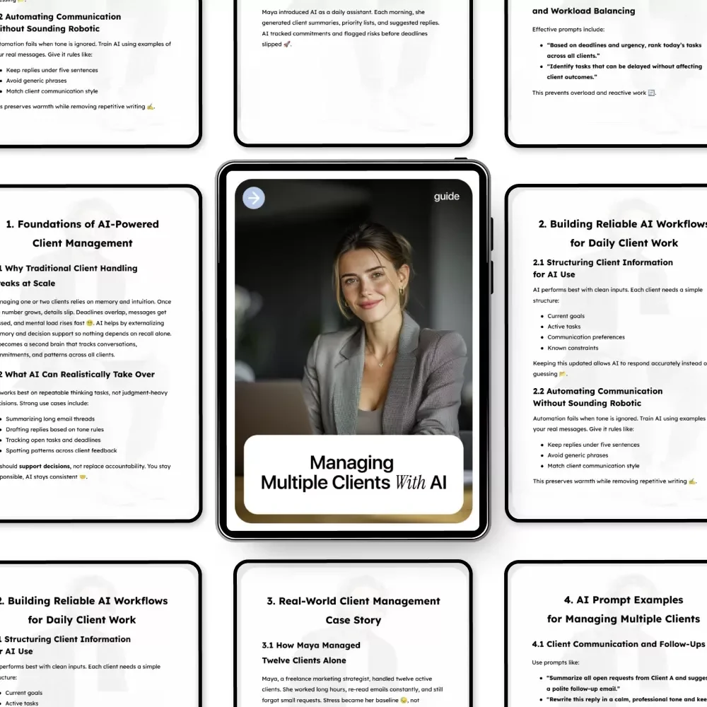 Managing Multiple Clients With AI – Practical Guide on how to use ai to manage multiple clients, Streamline Workflows, Save Time & Scale Your Service Business