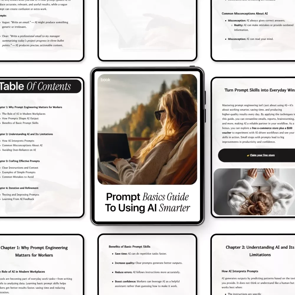 Prompt Basics Guide to Using AI Smarter – Practical Ebook on Prompt Engineering Basics for Workers, Boost Productivity, Work Faster with AI
