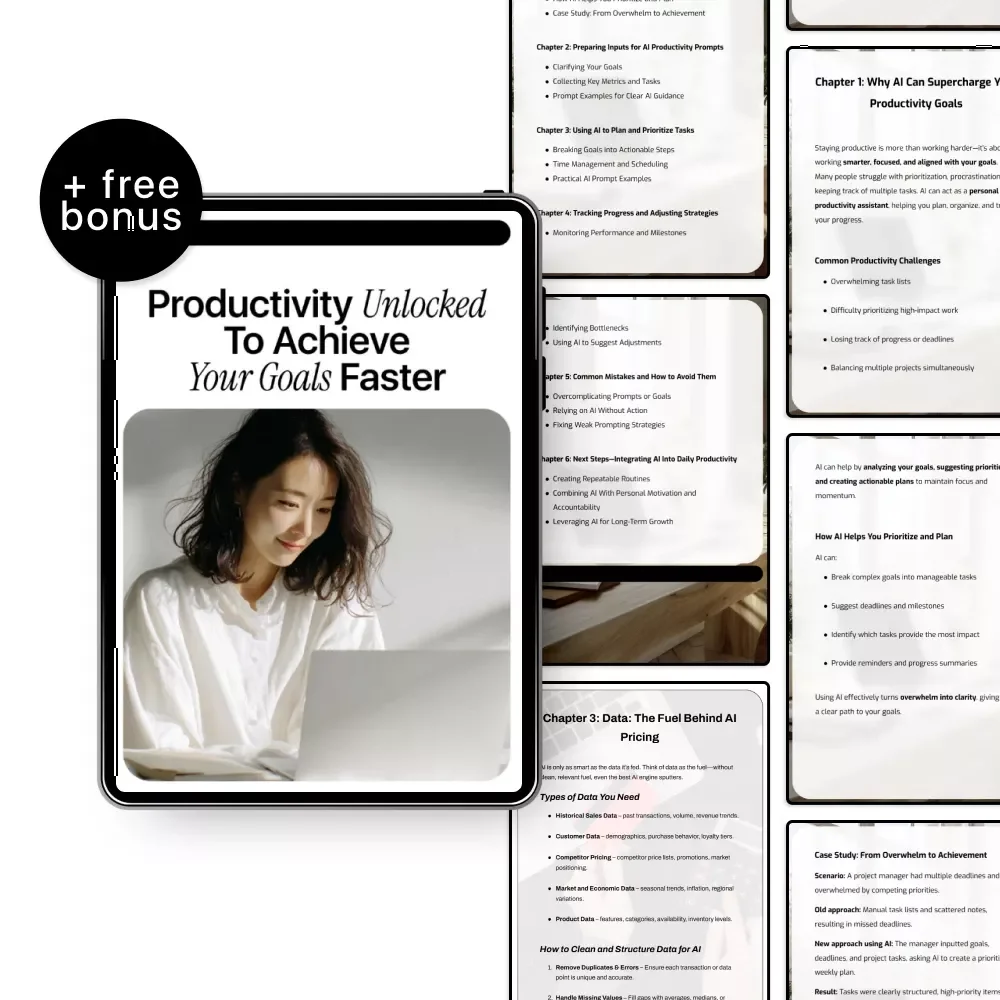 Productivity Unlocked to Achieve Your Goals Faster | AI Productivity eBook with ai prompts for productivity goals | Digital Download