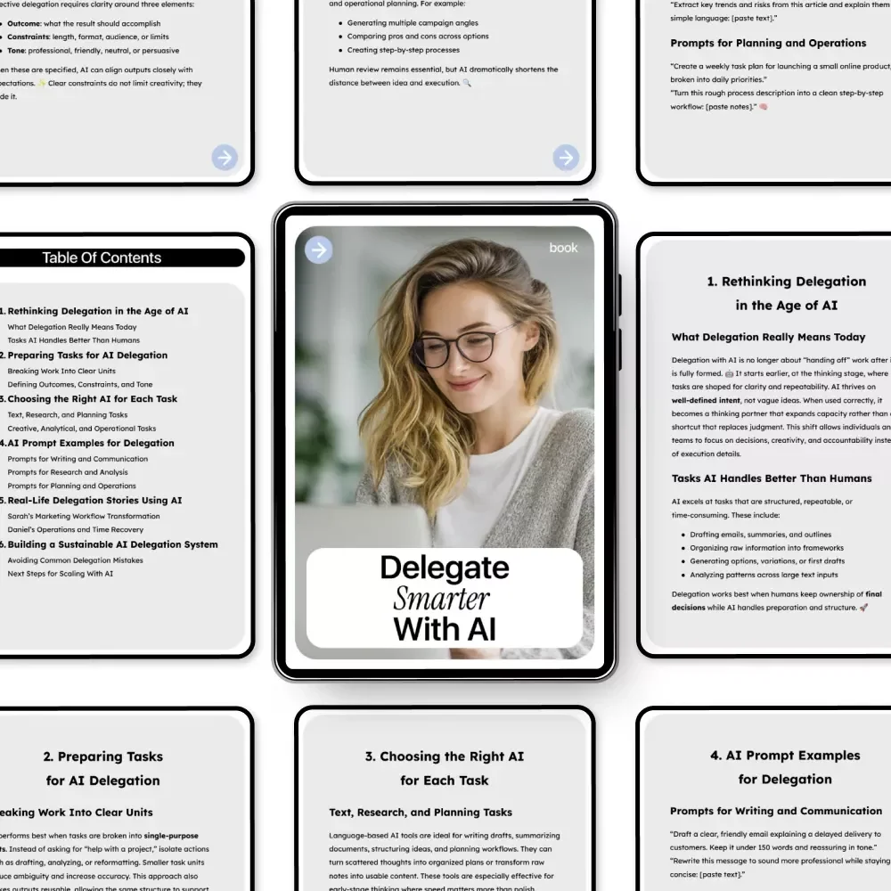 Delegate Smarter With AI | Practical eBook Guide on how to use ai to delegate tasks for Entrepreneurs & Busy Teams