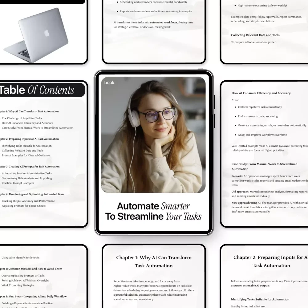 Automate Smarter to Streamline Your Tasks – Practical AI Prompts for Task Automation eBook for Productivity, Workflow Optimization & Digital Efficiency