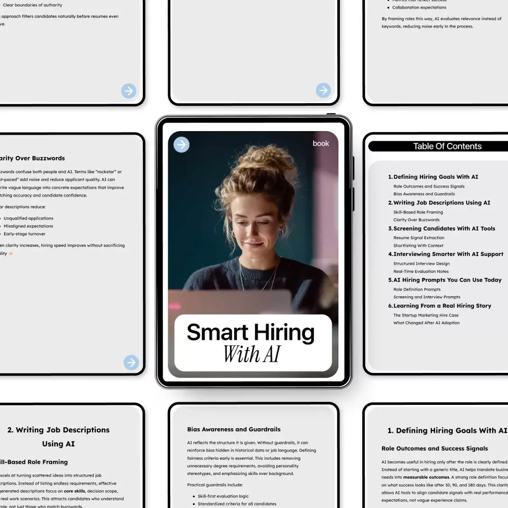 Smart Hiring With AI: Digital Download Guide, eBook & Checklist for AI-Powered Recruiting, Job Descriptions, Candidate Screening, and Interviewing Smarter
