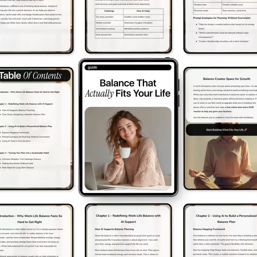 Balance That Actually Fits Your Life | Practical Guide with AI for Creating a Work-Life Balance Plan | Personalized Digital Download