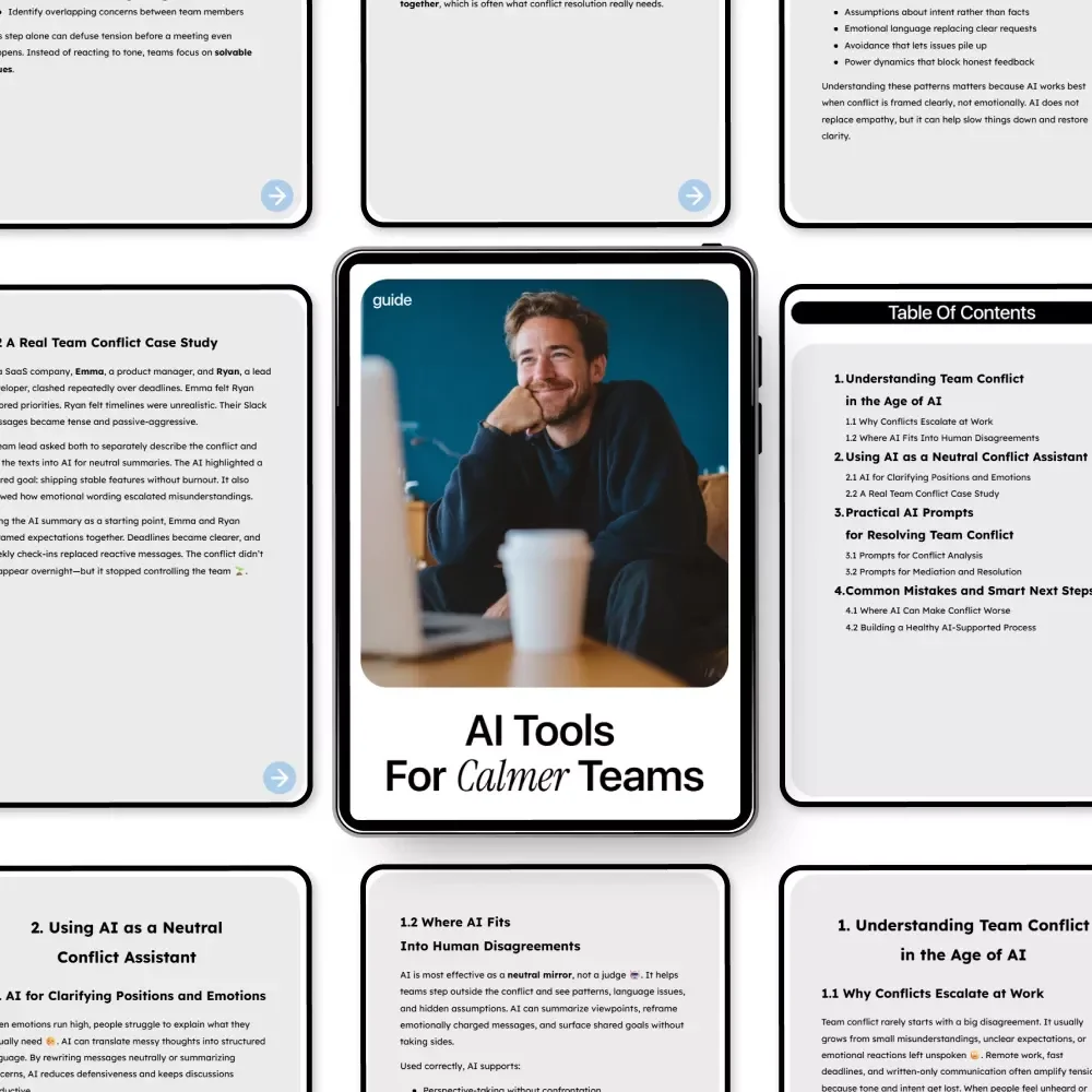 AI Tools for Calmer Teams: Digital Download Guide, eBook, Checklist for Resolving Workplace Conflict with AI, Team Management, Conflict Resolution, Productivity Boost