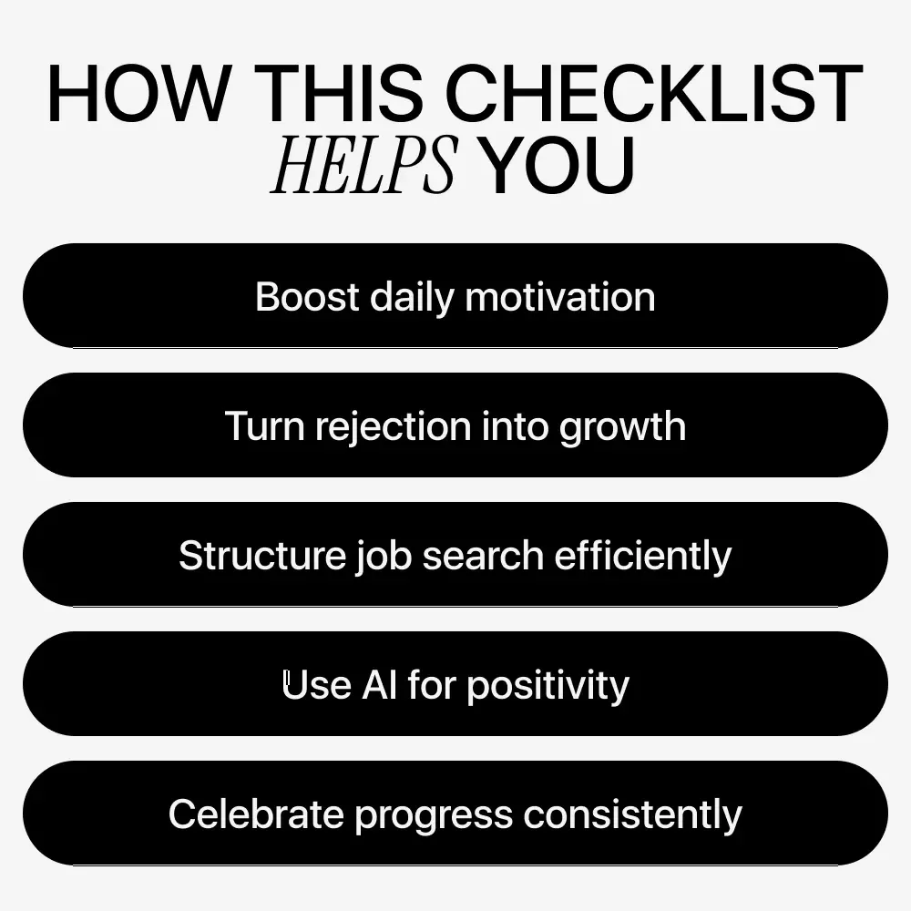 Stay Bright, Job Hunt Strong: AI for Staying Positive During a Long Job Search Checklist | Daily Positivity, Motivation & Career Growth Guide